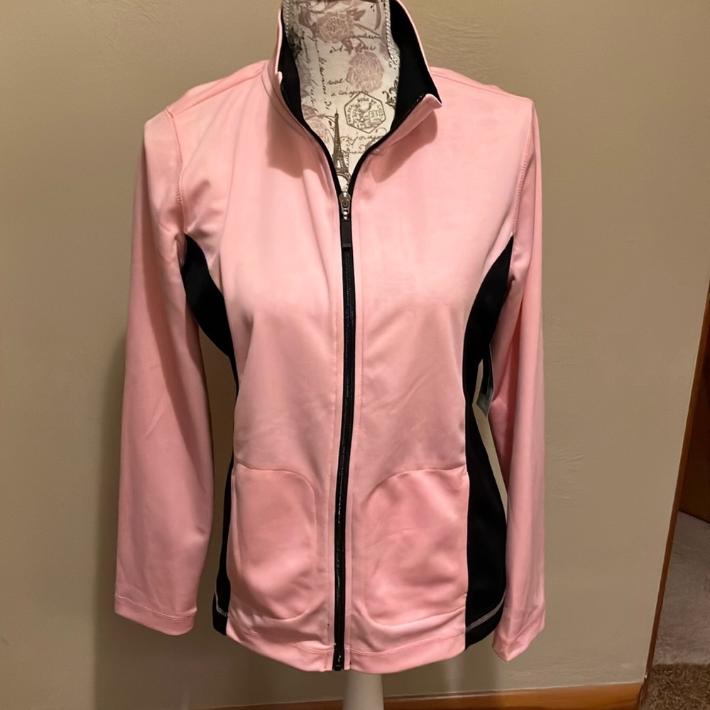 KIM ROGERS. PINK & BLACK LIGHTWEIGHT JACKET WITH POCKETS. SIZE MEDIUM. NWT